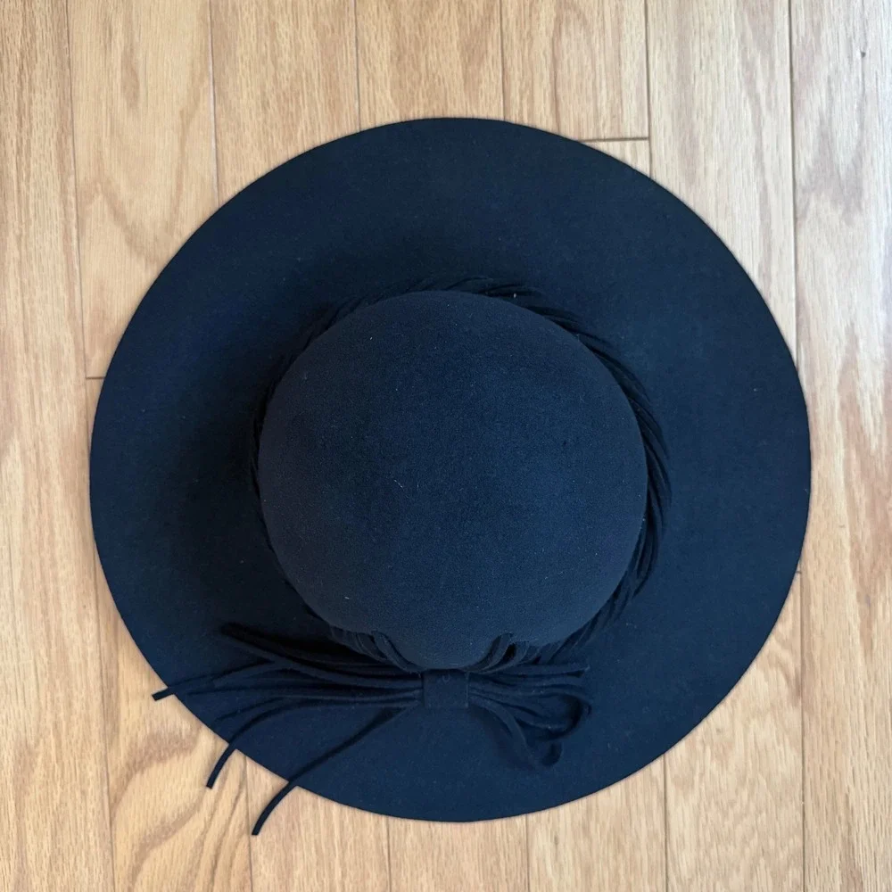 Jessica Simpson OS Black Wool Floppy Wide Brim Hat NWT Boho Felt Bow Fedora